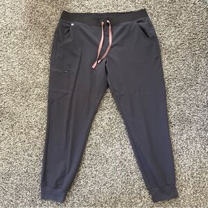 Figs Charcoal Jogger Pants with Blush Drawstring